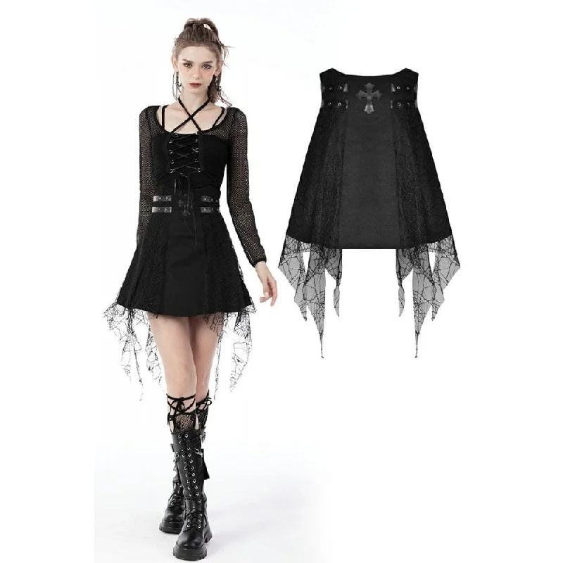 Women's Punk High-waisted Lace Hem Pleated Skirt a-line skirt cut