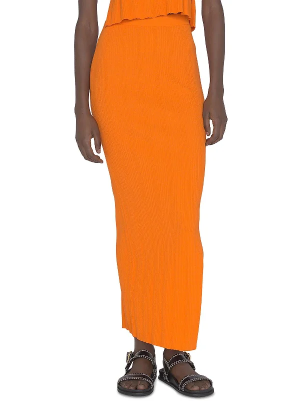 Womens Ribbed Cut-Out Maxi Skirt elastic waist skirt