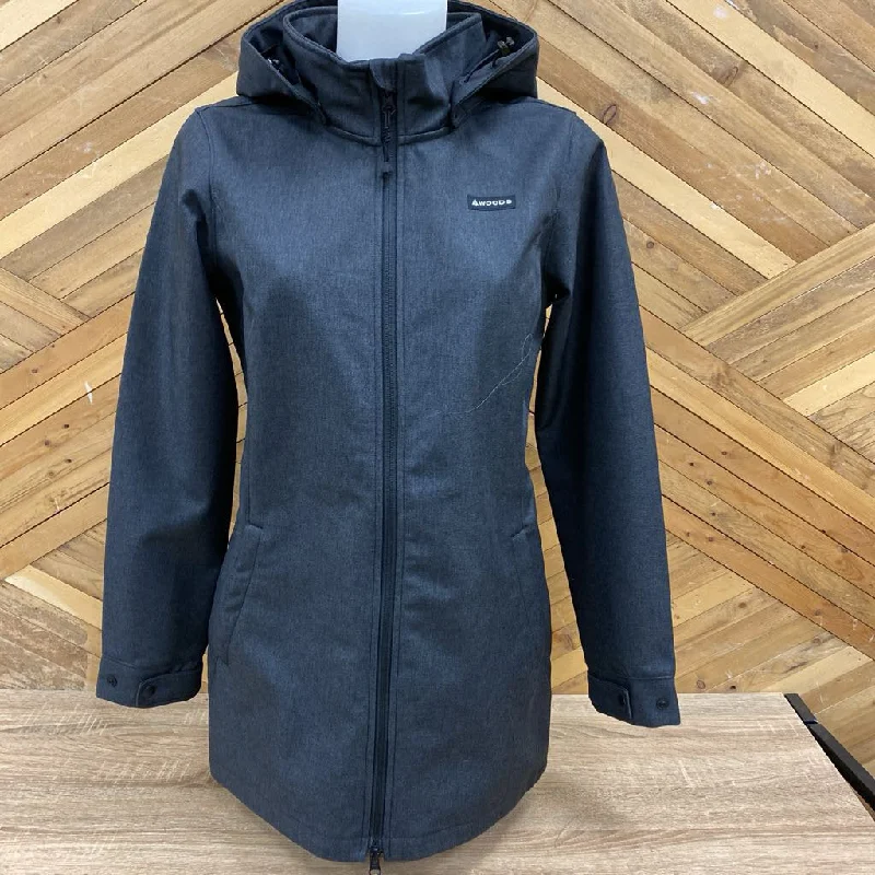 WOODS - Women's Long Softshell Jacket - MSRP comp $130: Dark Grey-women-SM Boat Neck Shawl Collar Notched Collar