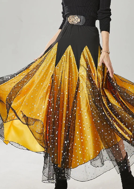 Yellow Patchwork Zircon Tulle Skirt Exra Large Hem Spring lace skirt intricate