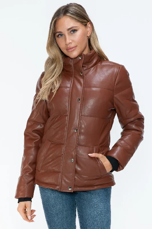 Pocketed Zip Up Turtleneck Puffer Jacket Satin Jacket Silk Jacket Chiffon Jacket