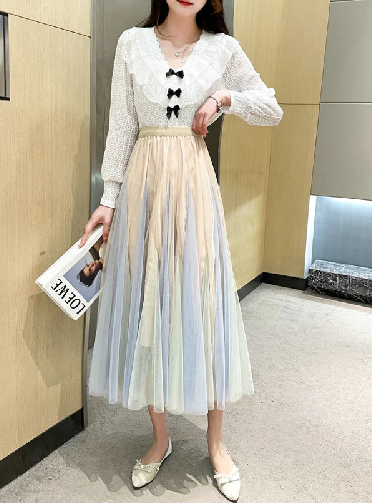 DOUBLE-LAYER CROTCH GAUZE SKIRT pleated skirt texture