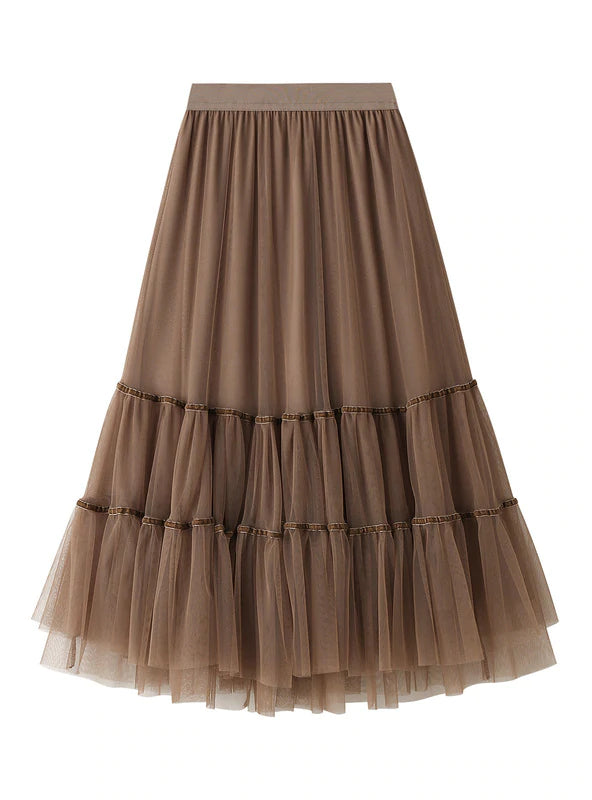 PENGDONG SPLICED TULLE SKIRT casual skirt length