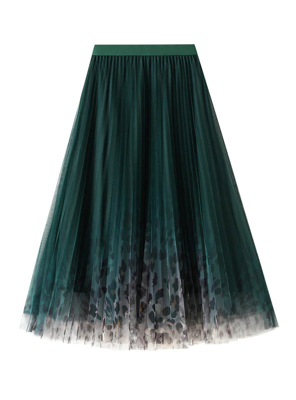 PLEATED LONG RETRO GAUZE SKIRT chiffon skirt airy