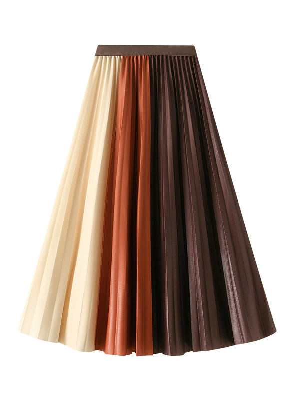 TWO-COLOR PLEATED SLIM LONG SKIRT wool skirt warm