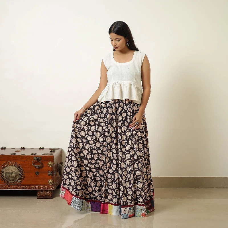 Multicolor - Hand Block Printed Cotton Long Bagru Skirt 11 silk skirt lustrous