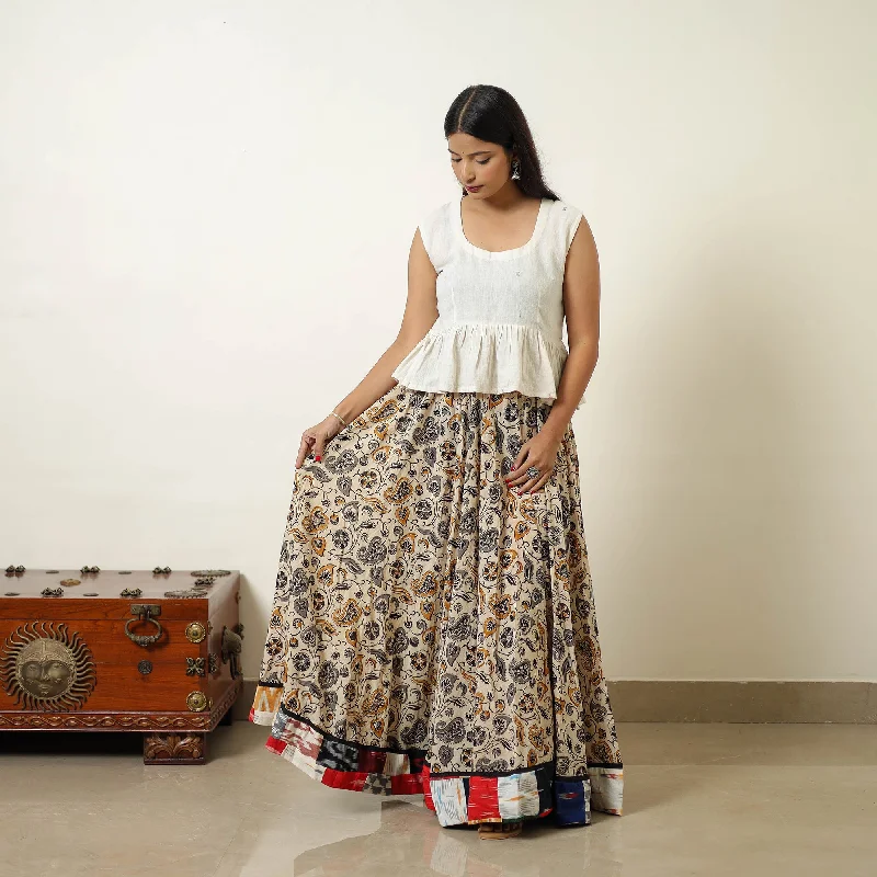 Beige - Hand Block Printed Cotton Long Bagru Skirt 14 floral skirt print