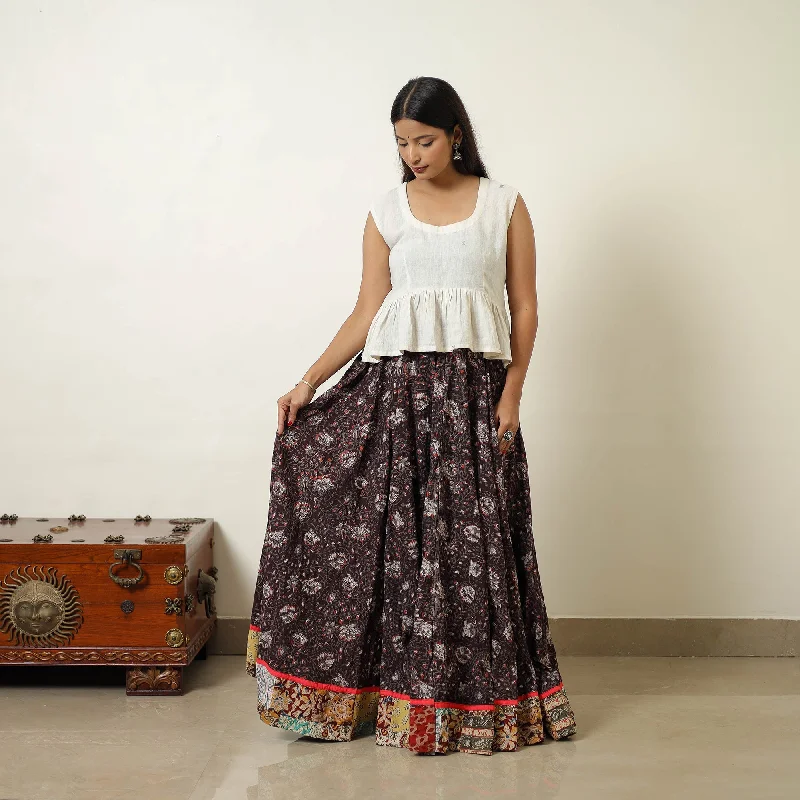 Brown - Hand Block Printed Cotton Long Bagru Skirt 07 pencil skirt chic