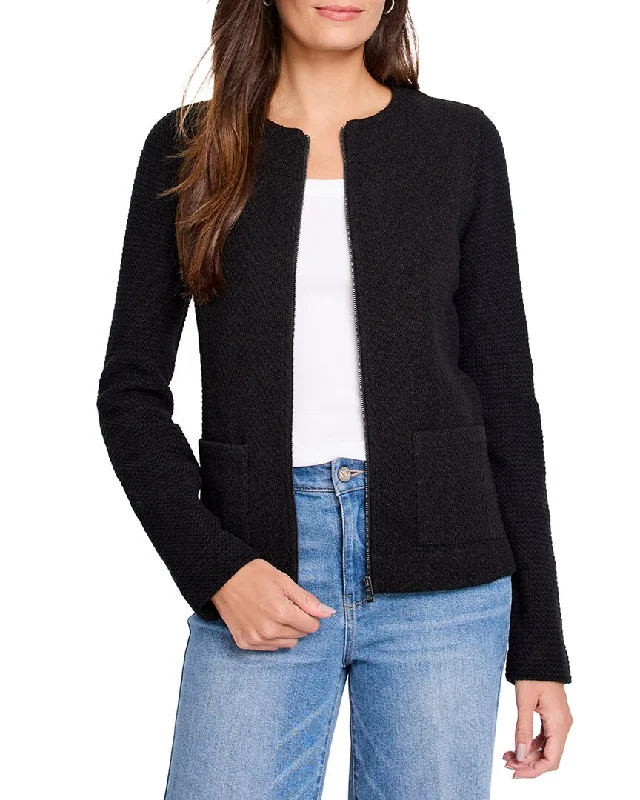 Nic & Zoe Zip Front Mix Knit Jacket One-Shoulder Jacket Off-the-Shoulder Jacket Asymmetrical Jacket