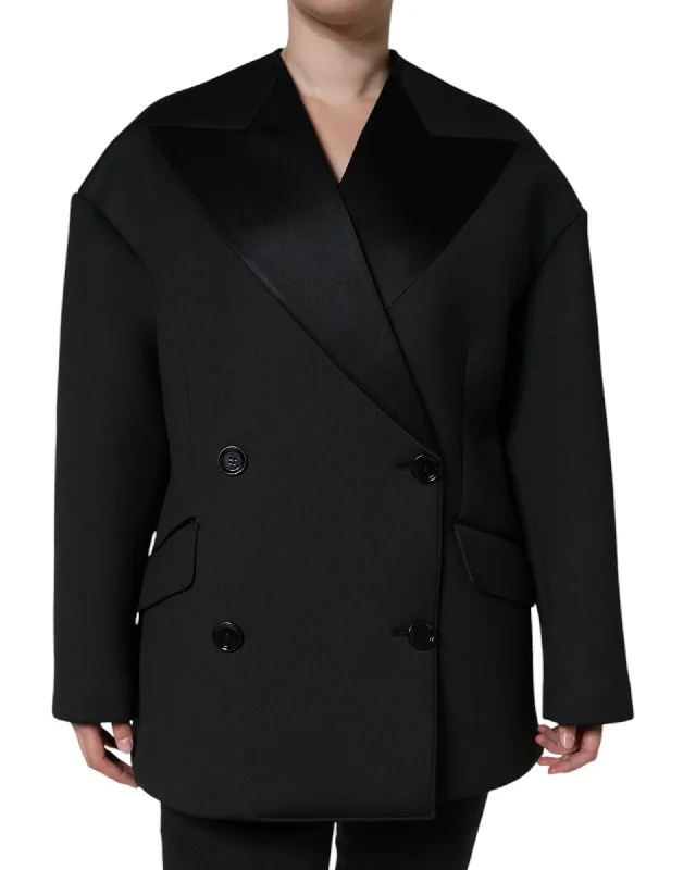 Dolce & Gabbana Double Breasted Polyester Coat Jacket with Button Closure and Logo Details Wool Fabric Cashmere Fabric Tweed Fabric