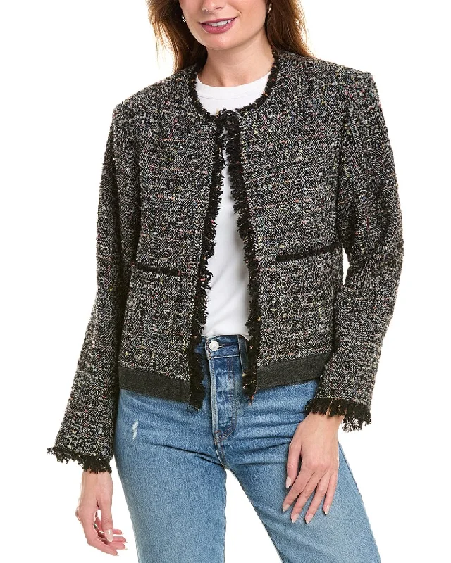 Joie Keely Tweed Wool & Mohair-Blend Jacket Hooded Jacket Caped Jacket Shawl Collar Jacket