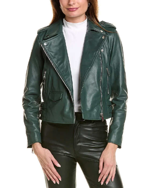 Walter Baker Liz Leather Jacket Stand-Up Collar Roll-Neck Collar Turtle Neck