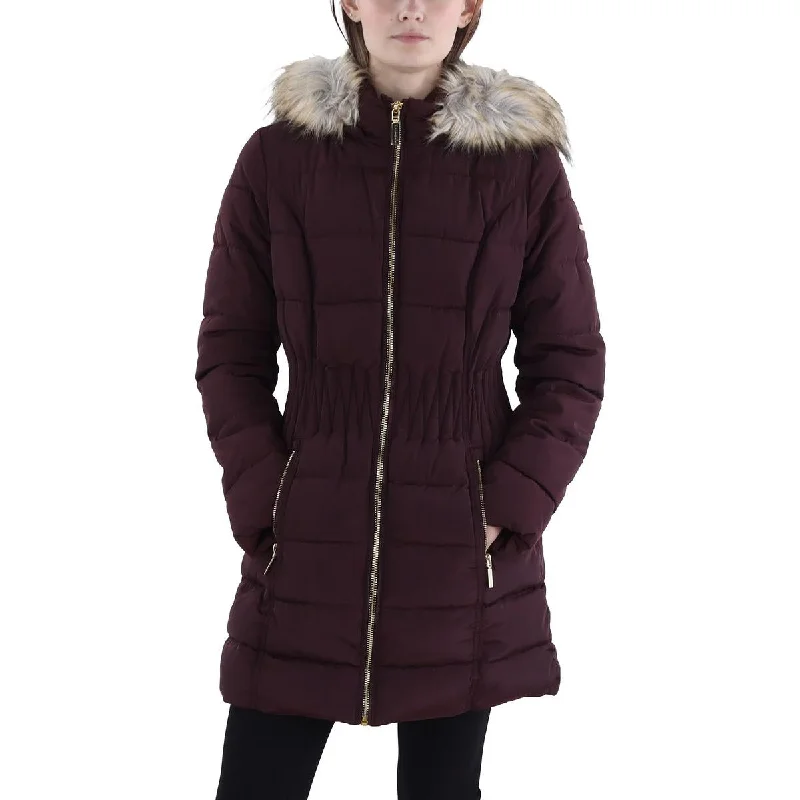 Womens Faux Fur Trim Hooded Puffer Jacket Nylon Jacket Polyester Jacket Spandex Jacket