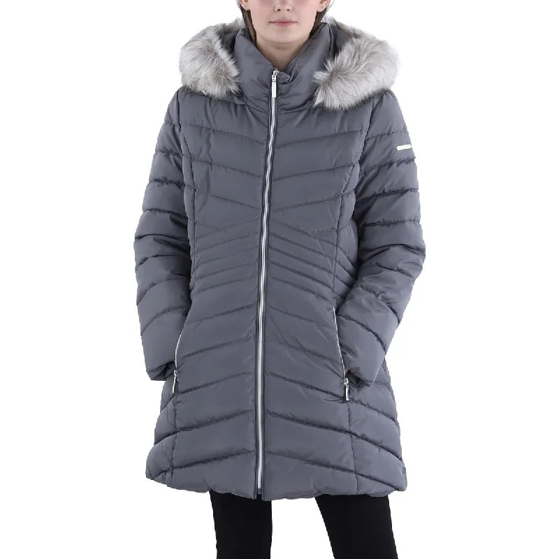 Womens Quilted Hooded Puffer Jacket Stand-Up Collar Roll-Neck Collar Turtle Neck