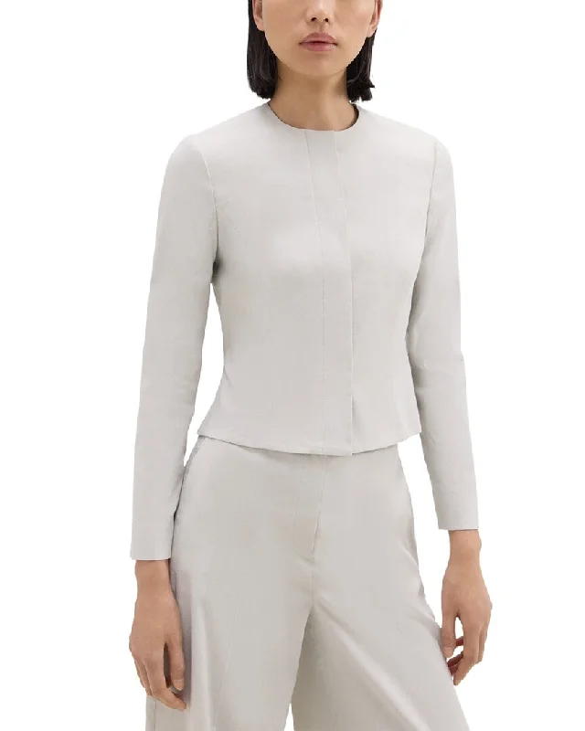 Theory Crop Peplum Linen-Blend Jacket Notch Collar Jacket Peter Pan Collar Jacket Cowl Neck Jacket