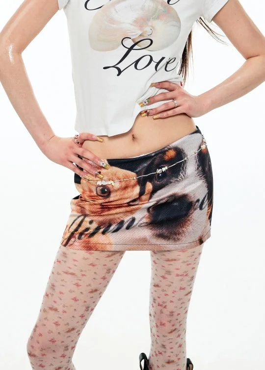 Big Nose Dog & Lap Cat Satin Printed Mini Skirt wool skirt breathable