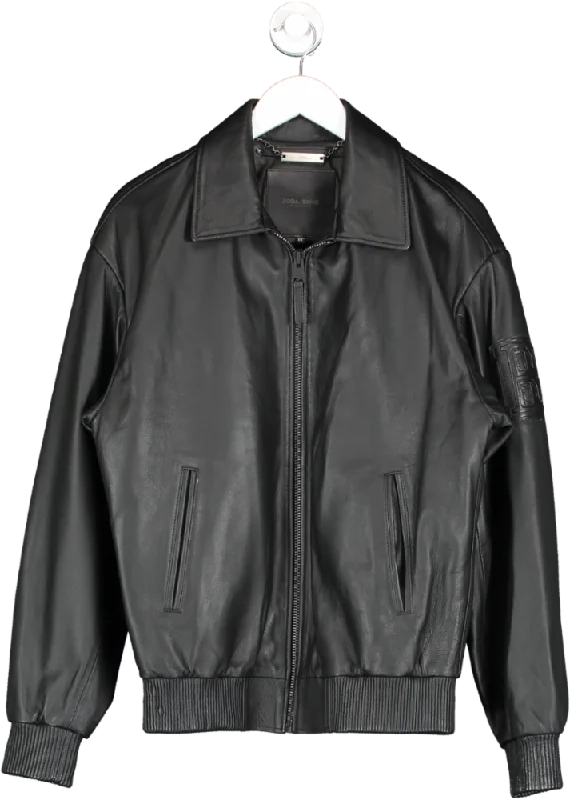 Boda Skins Black Leather Bomber Jacket (personalised) UK XS Snapped Jacket Toggled Jacket Drawstring Jacket