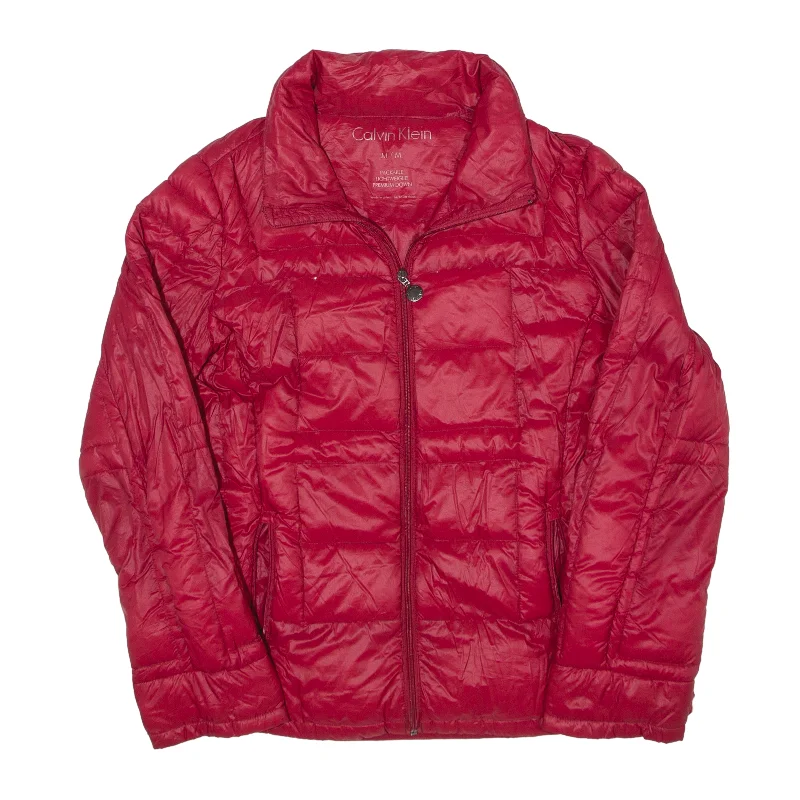 CALVIN KLEIN Lightweight Packable Down Insulated Puffer Jacket Red Nylon Womens M Knit Fabric Woven Fabric Fleece Fabric