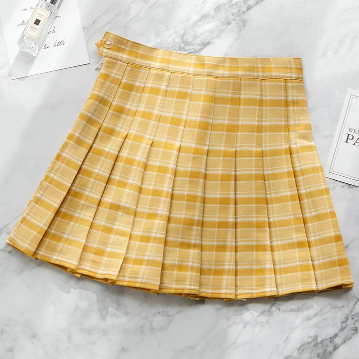 Citrus Plaid Tennis Skirt (2 Colors) wool skirt breathable