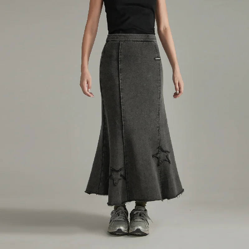 Star Raw Hem Mermaid Long Skirt patchwork skirt art