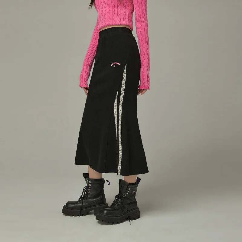 Logo Embroidery Long Skirt chiffon skirt delicate