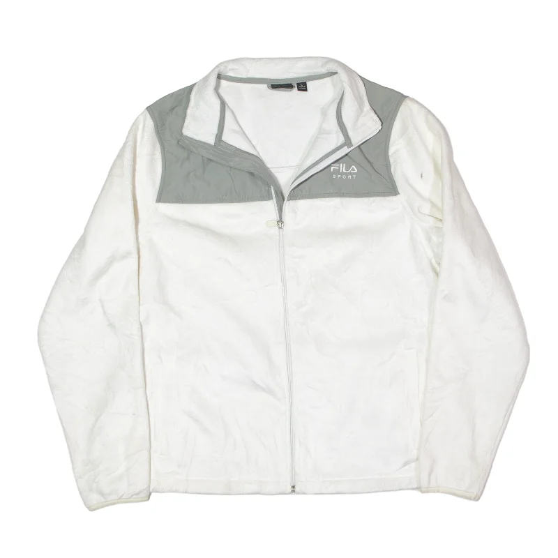 FILA SPORT Fleece Jacket White Womens L V-Neck Jacket Boat Neck Jacket Square Neck Jacket