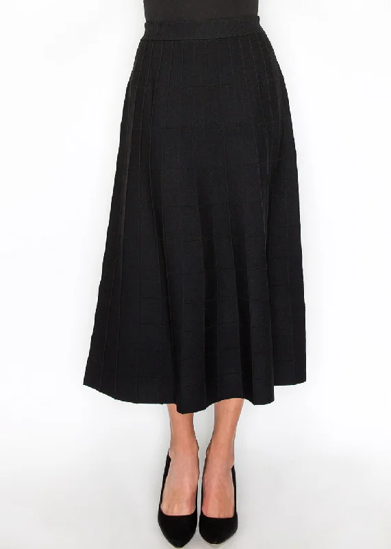 Grid-Knit Black A-Line Skirt silk skirt lustrous