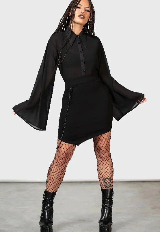 Killstar - Viki Asymmetric Black - Skirt linen skirt breathable