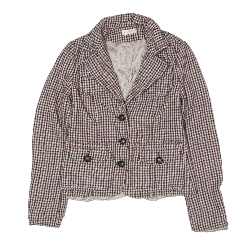 KOOKAI Blazer Jacket Brown Wool 90s Gingham Womens S Fitted Jacket Loose Jacket Oversized Jacket