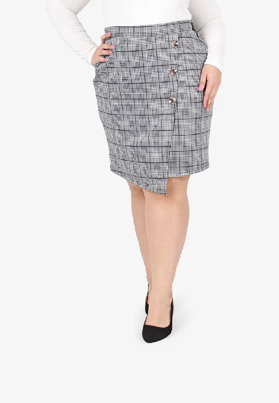 Dionne Plaids Short Skirt - Grey leather skirt bold