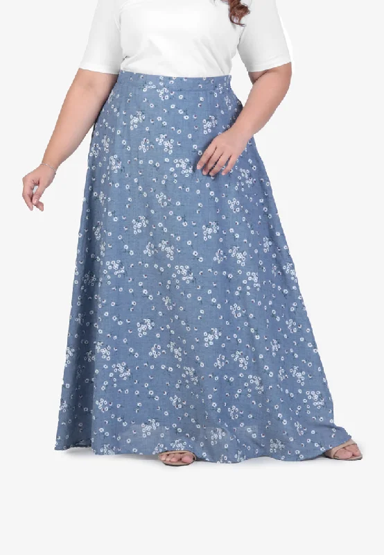 Lifen CNY Daisy Collection Long Skirt - Blue leather skirt bold