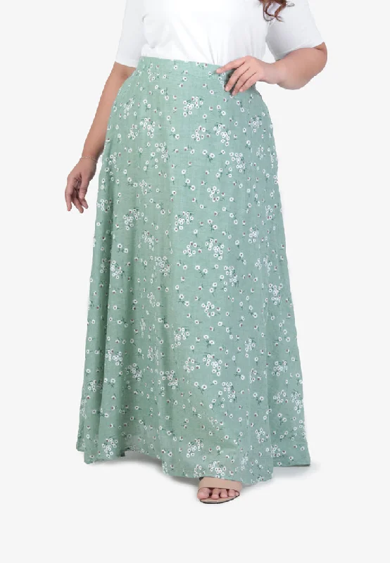 Lifen CNY Daisy Collection Long Skirt - Green silk skirt smooth