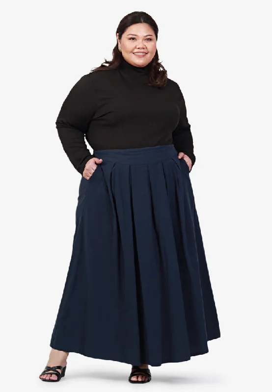 Soothe Zen 2021 Linen Pleats Skirt - Navy Blue cashmere skirt fine