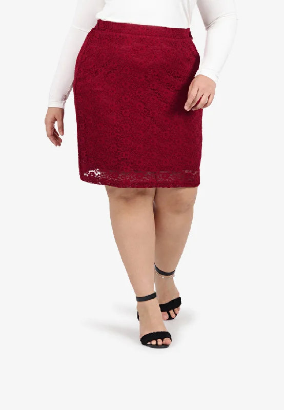 Lamara Lace Mini Skirt - Red linen skirt breathable