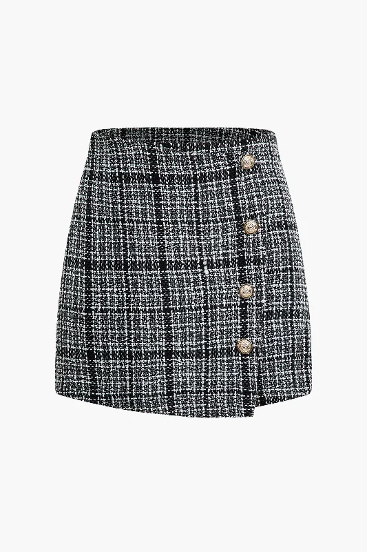 Tweed Button Mini Skirt velvet skirt plush