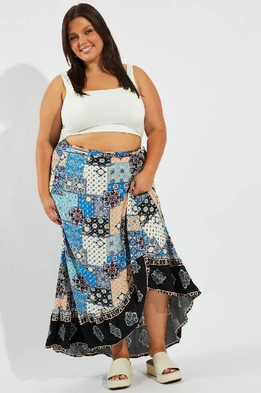 Multi Boho Wrap Maxi Skirt silk skirt sleek