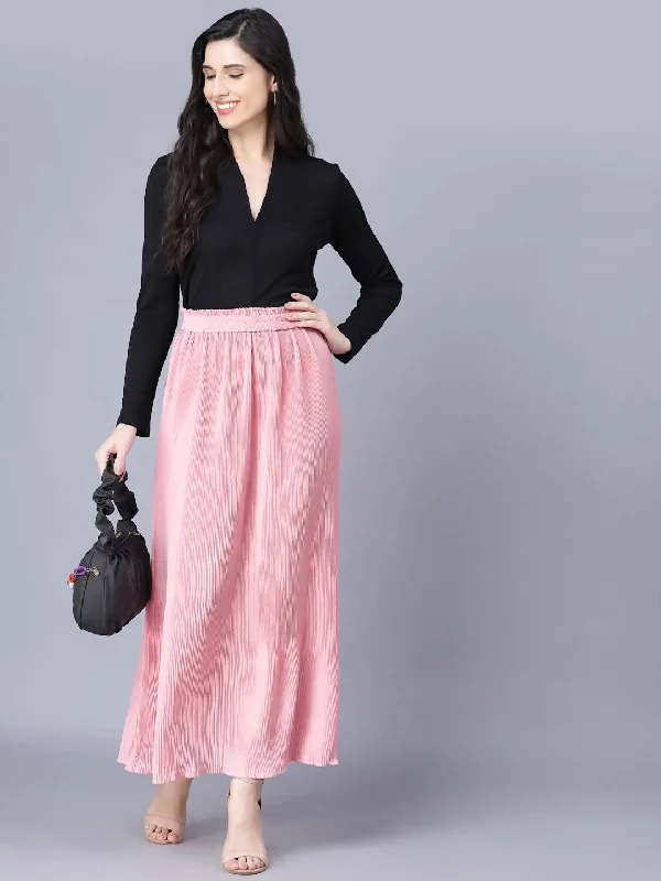 Myshka Chiffon Solid Pink Women Skirt relaxed fit skirt