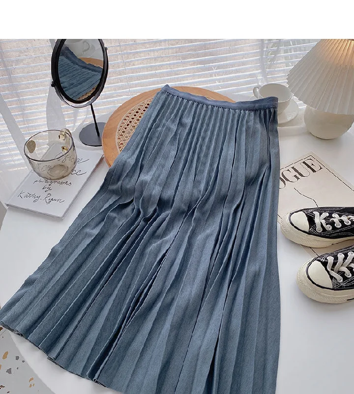 Niche design fashion pleated A-shaped medium and long skirt  5735 vintage skirt charm