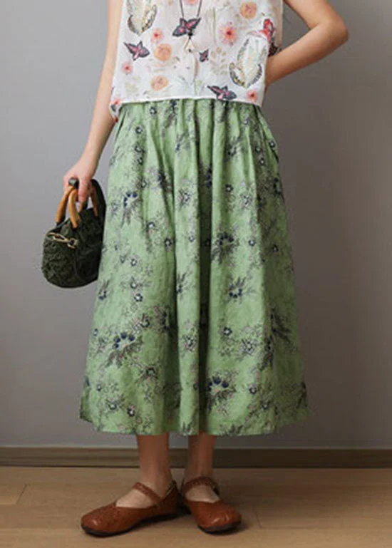 Organic Green elastic waist print Cotton Skirts Spring velvet skirt luxury