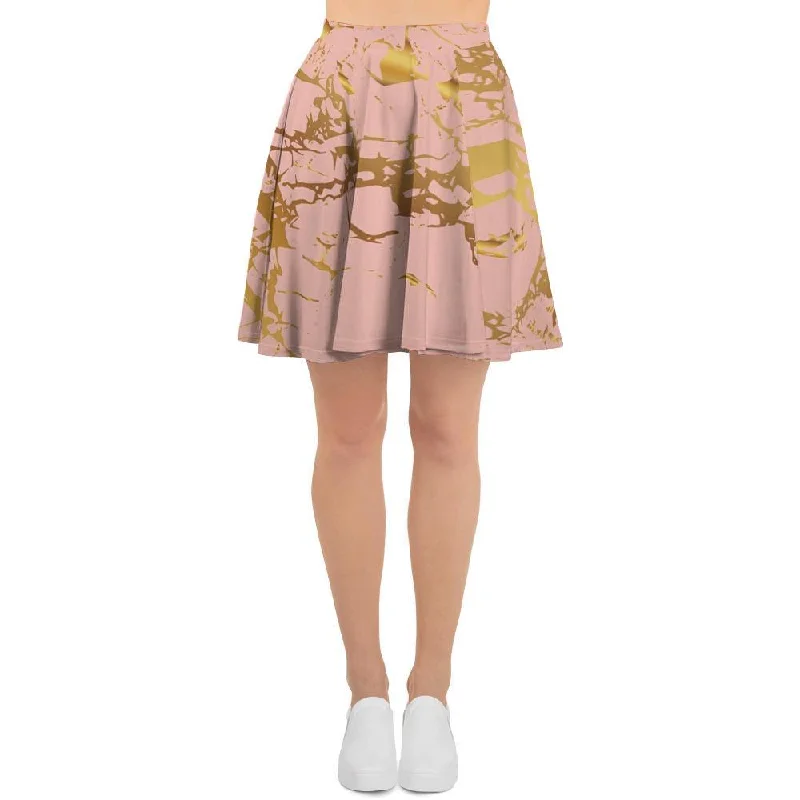 Pink Gold Marble Women's Skirt linen skirt relaxed