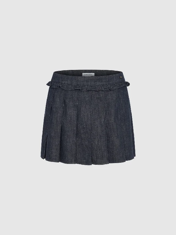 Pleated Mini Denim Skirt denim skirt durable