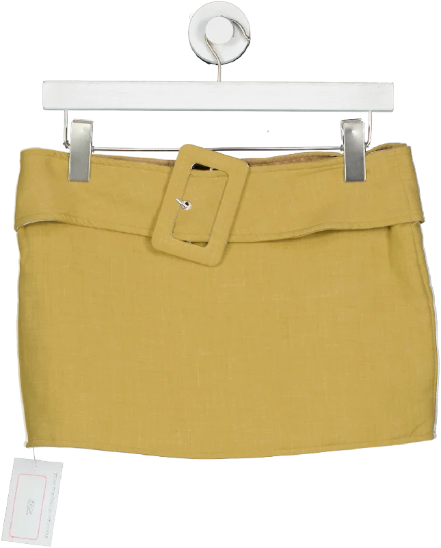 PrettyLittleThing Beige Plt Label Mustard Belt Detail Low Rise Micro Mini Skirt UK 6 zip skirt side