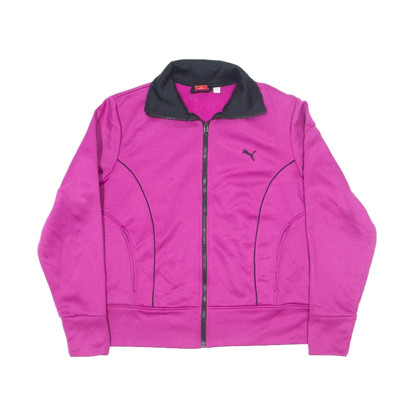 PUMA Fleece Lined Track Jacket Pink Womens UK 16 Welt Pockets Slit Pockets Flap Pockets