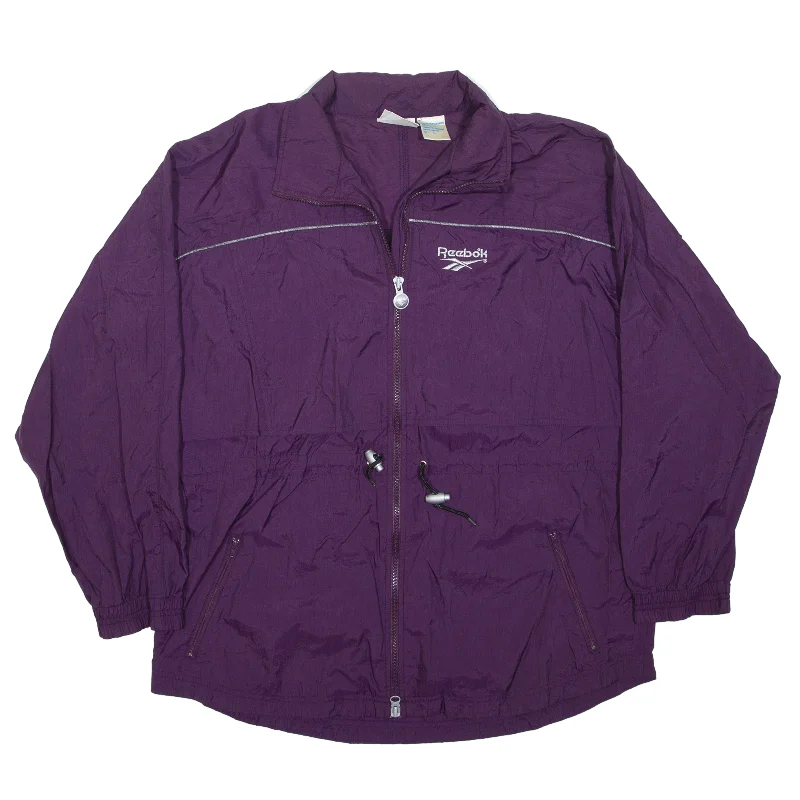 REEBOK Windbreaker Jacket Purple Nylon Womens L Zippered Front Buttoned Front Snap Front