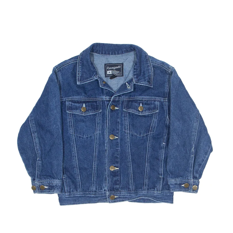 RENESADE Denim Jacket Blue 90s Womens S Collared Jacket Crew Neck Jacket Turtle Neck Jacket