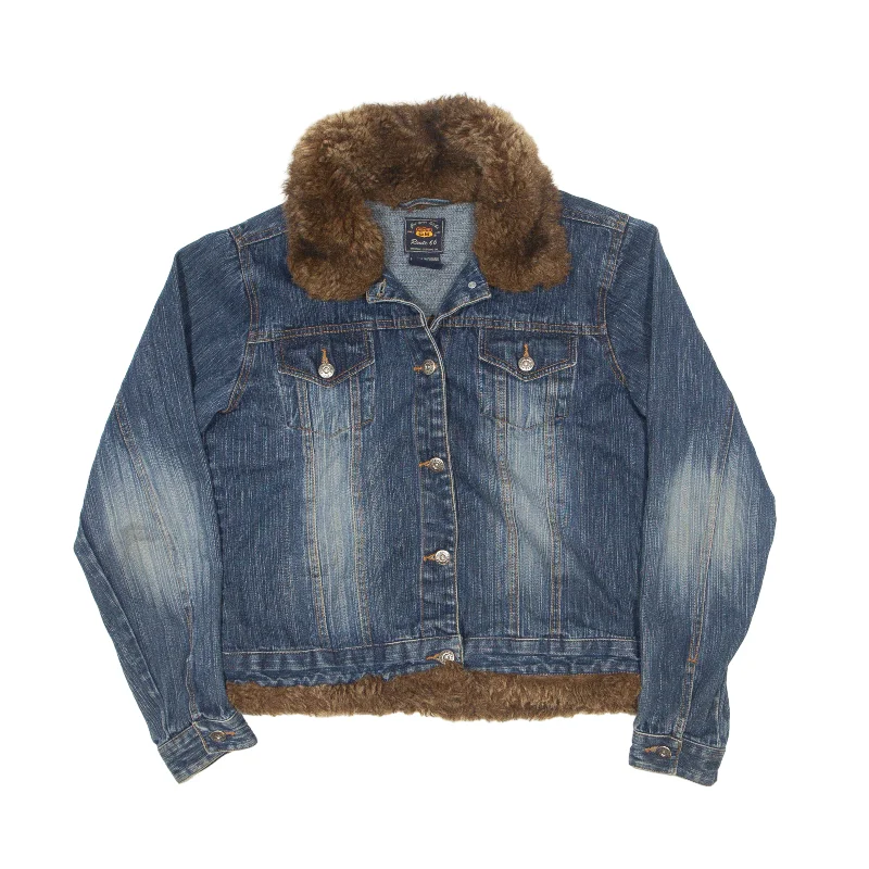 ROUTE 66 Faux Fur Denim Jacket Blue 90s Womens M Jacket Blazer Coat