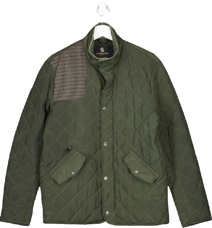 Sterling Vintage Green Quilted Jacket UK S Wool Fabric Cashmere Fabric Tweed Fabric