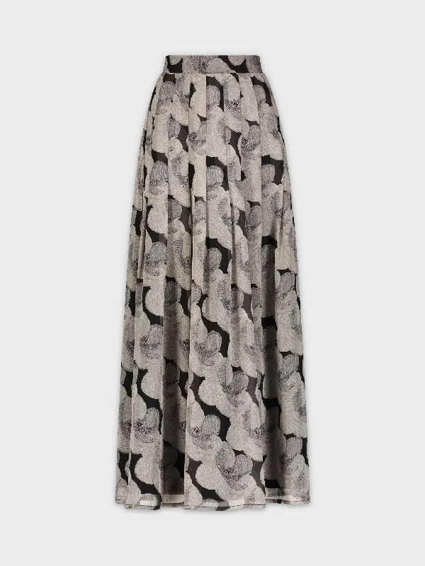 Stitched Down Pleated Skirt-Grey Floral cotton skirt soft