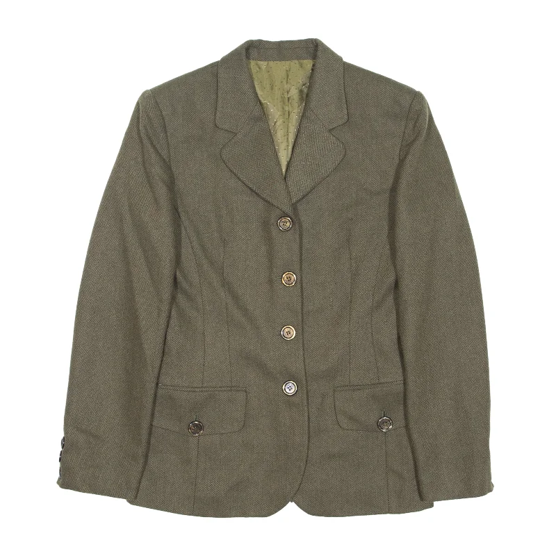 UNIT Blazer Jacket Green Wool Chevron Womens S Denim Jacket Leather Jacket Suede Jacket