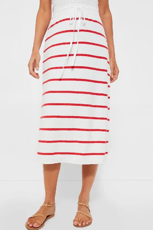 White and Flame Stripe Terry Towel Skirt linen skirt breathable